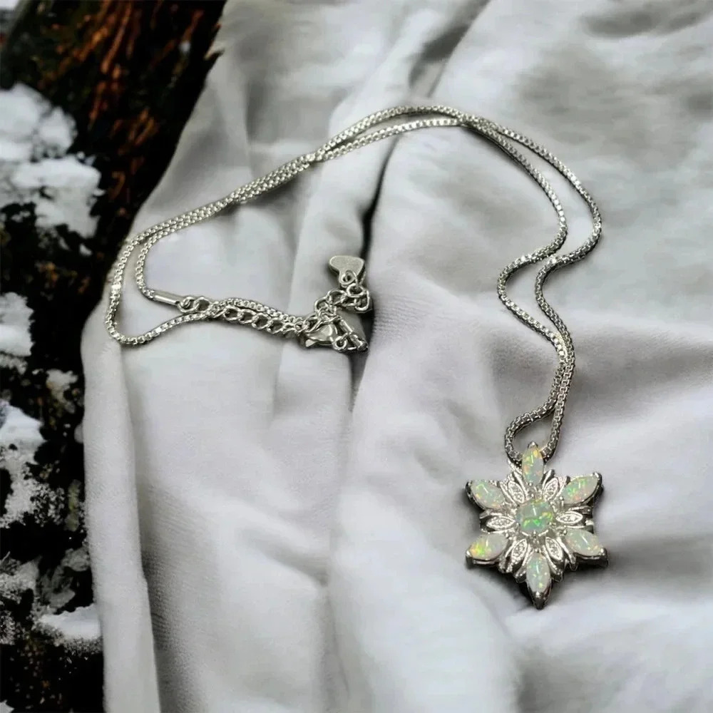 1 LEFT! White Snowflake Silver Necklace